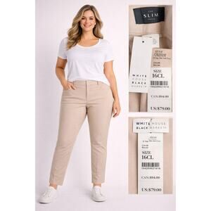 WHBM Curvy Slim Ankle Pants 16L Biscotti Beige Stretch Career NWT